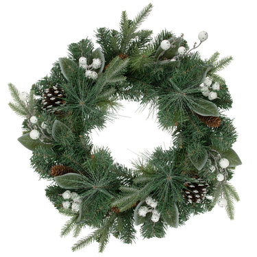 Frosted White Berry and Mixed Pine Artificial Christmas Wreath, 24-Inch, Unlit